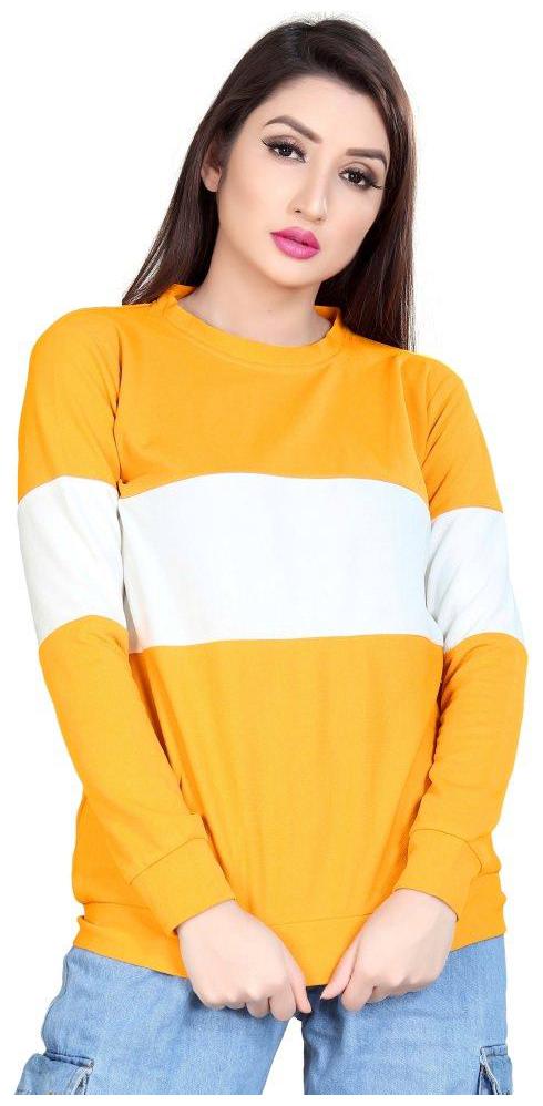 

ALPOSH Women Lycra Colorblocked Yellow White T Shirt