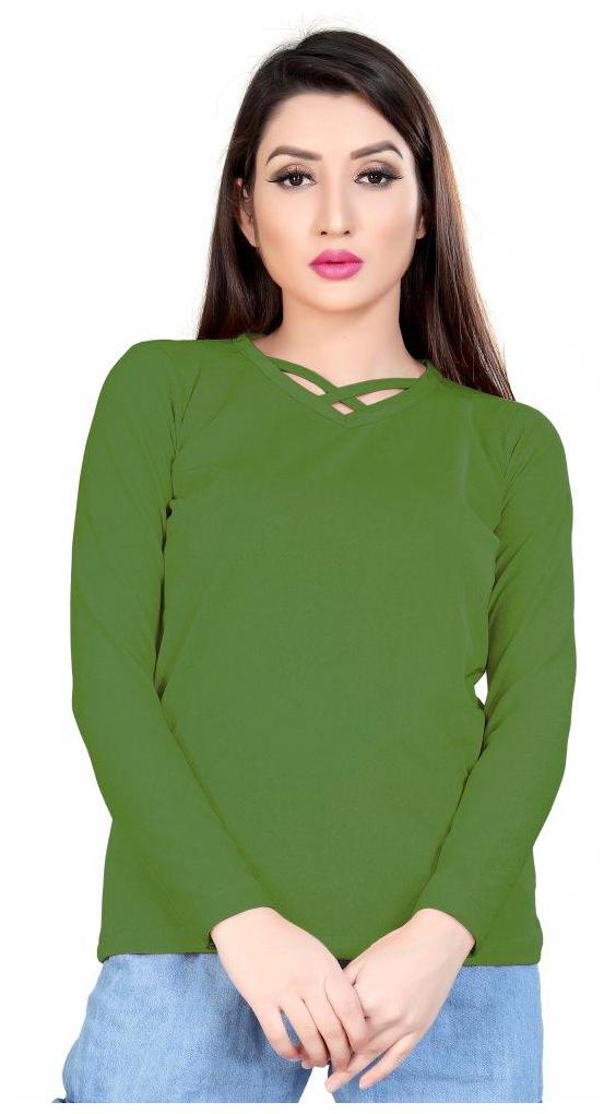 

ALPOSH Women Lycra Solid Green T Shirt