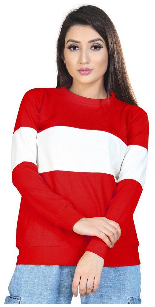 

ALPOSH Women Lycra Colorblocked Red White T Shirt