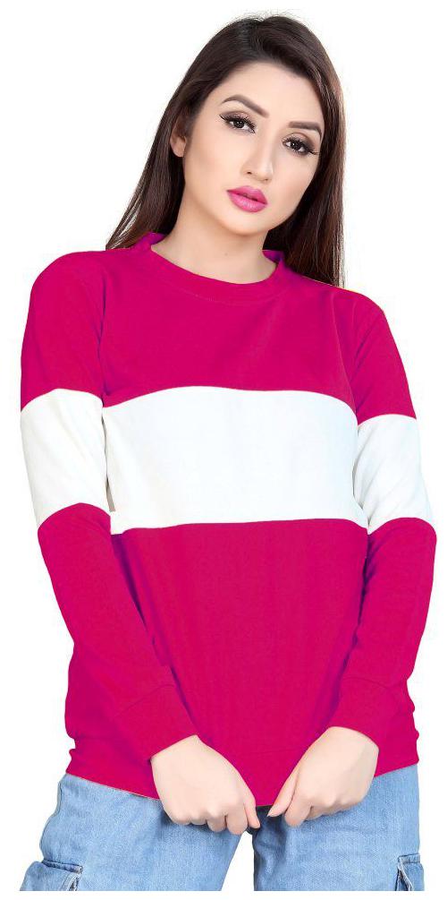 

ALPOSH Women Lycra Colorblocked Pink White T Shirt