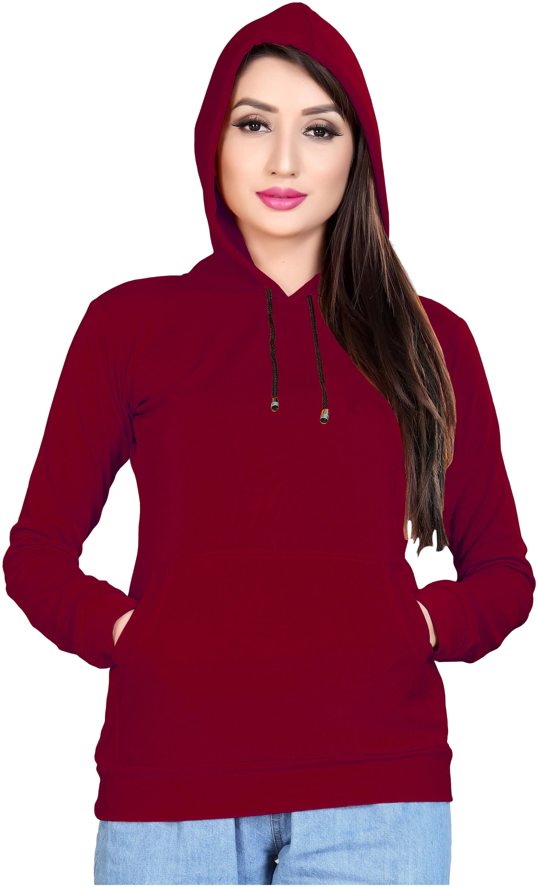 

ALPOSH Women Solid Hoodie - Maroon