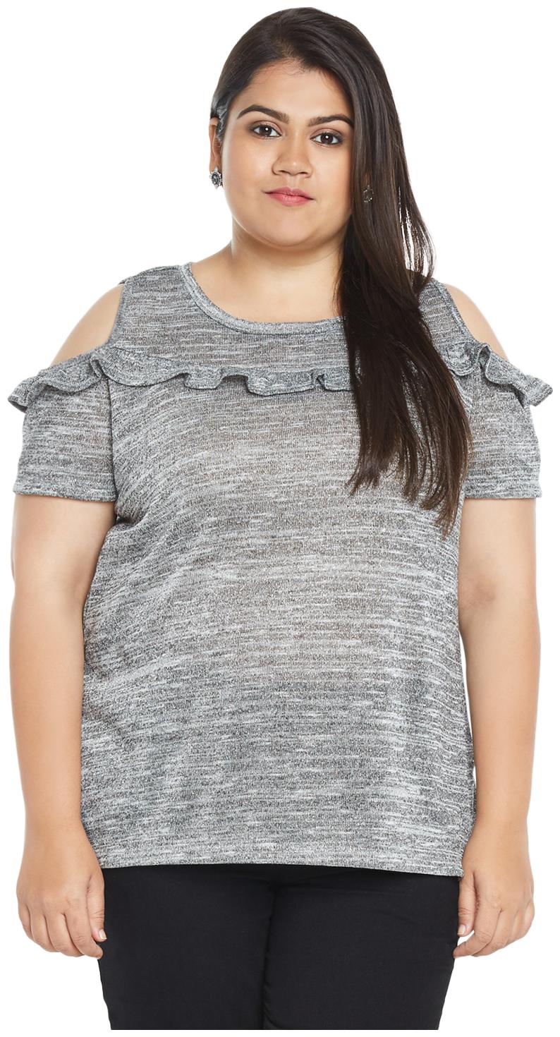 

Alto Moda by Pantaloons Women Grey Regular fit Round neck Cotton T shirt