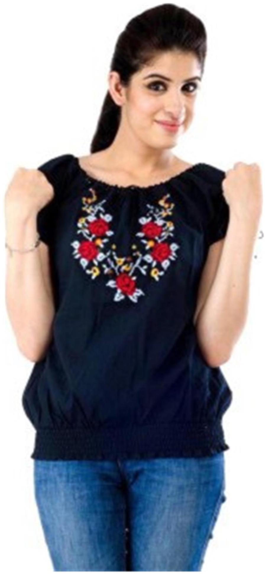 

Amadore Casual Short Sleeve Embroidered Women s Black Top