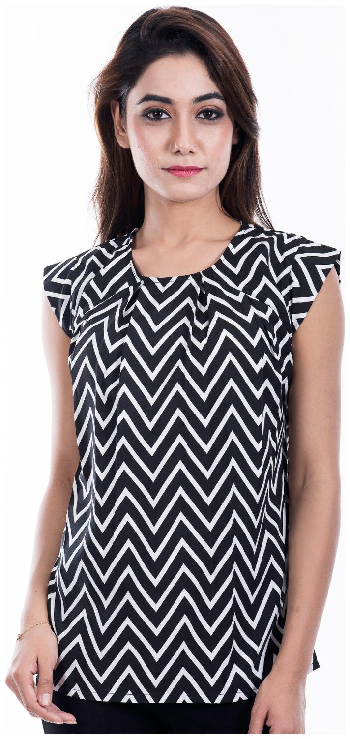 

Amadore Casual Black Color Zikzack Print Polycrepe Top