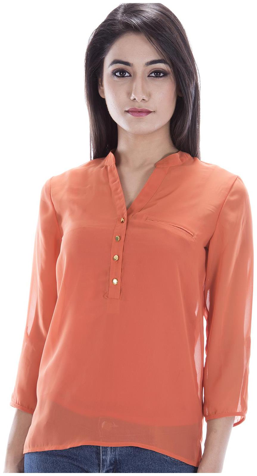 

Amadore Casual 3 4 Sleeve Solid Women s Orange Top