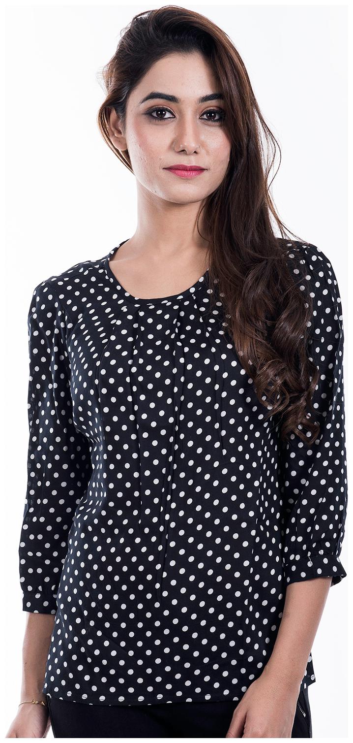 

Amadore Casual Black Polka Dots Rayon Top