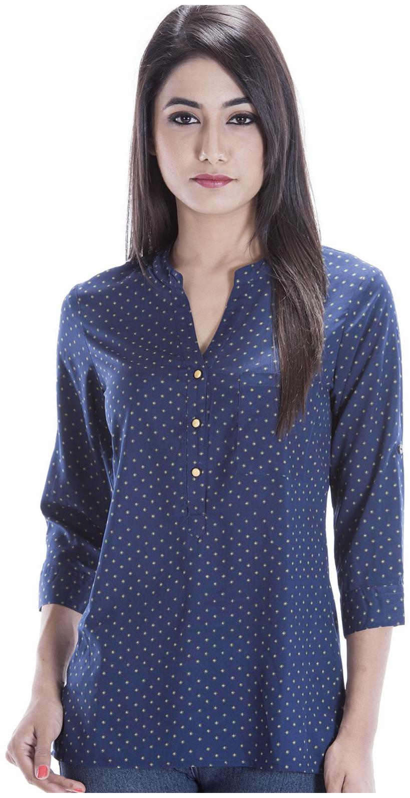 

Amadore Casual 3 4 Sleeve Printed Women s Blue Top