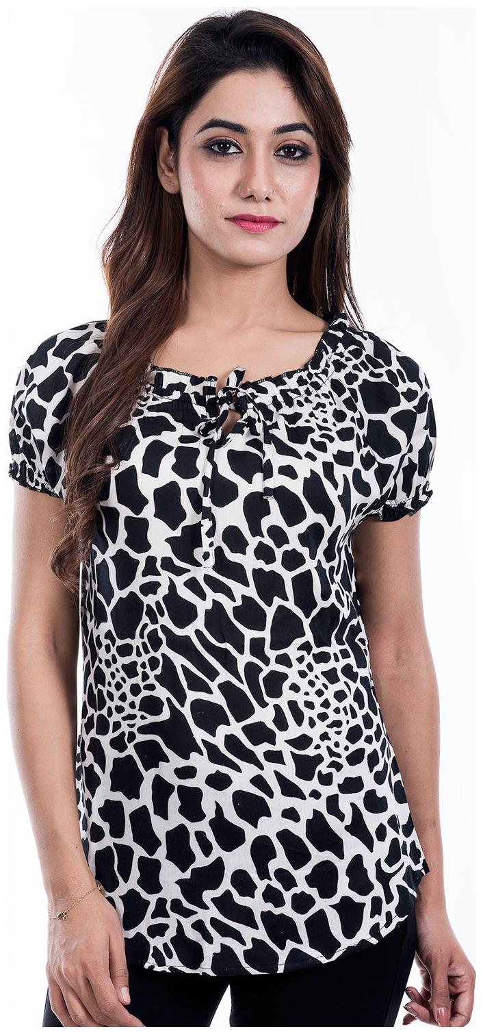 

Amadore Casual Black Color Printed Rayon Top