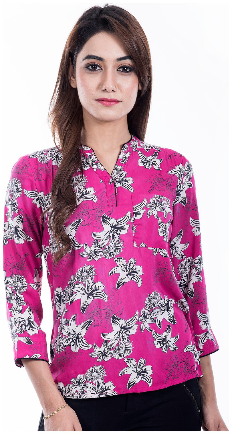 

Amadore Casual Floral Print Purple Color Rayon Top