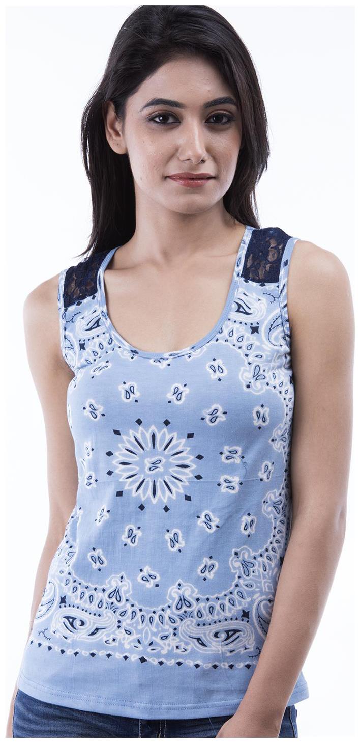 

Amadore Casual Sleeveless Printed Women s Blue Top
