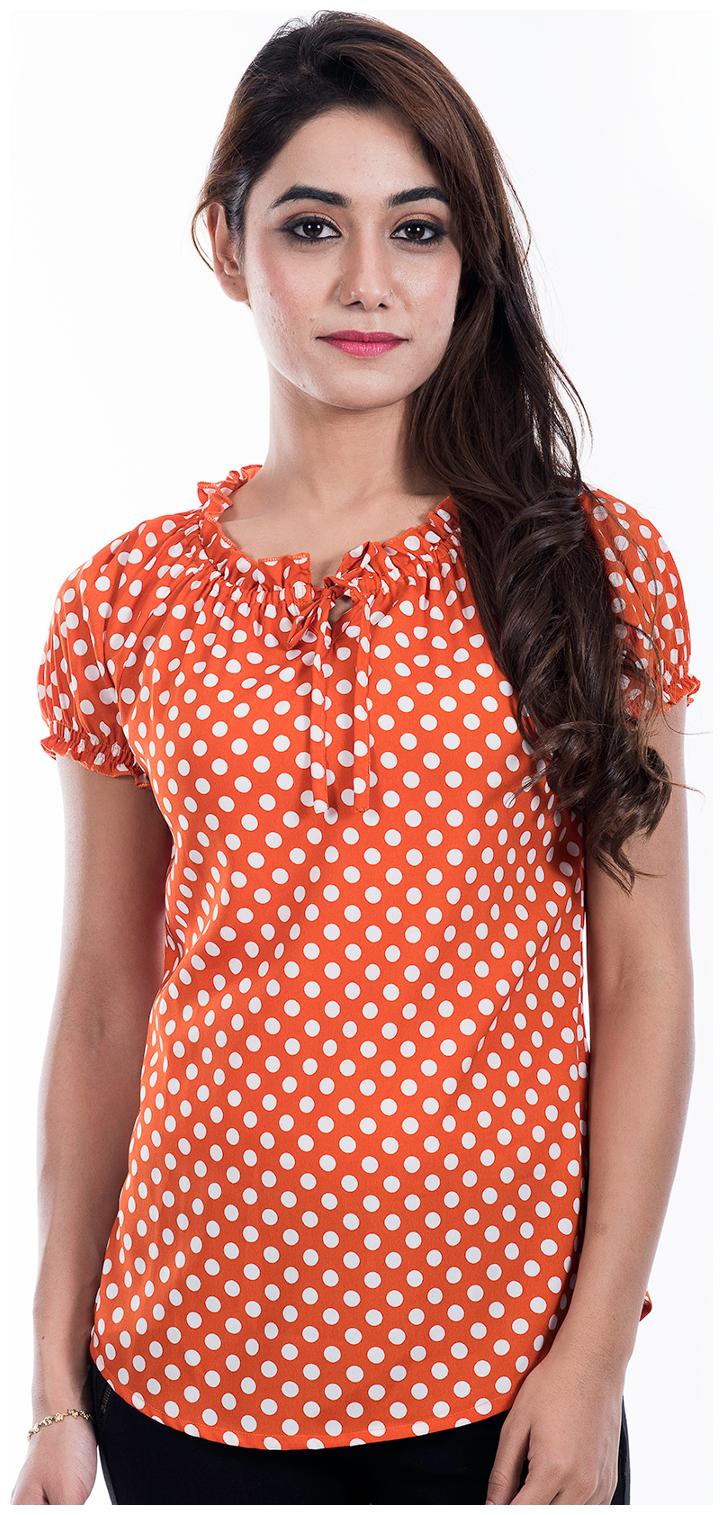

Amadore Casual Orange Color Polka Dots Polycrepetop
