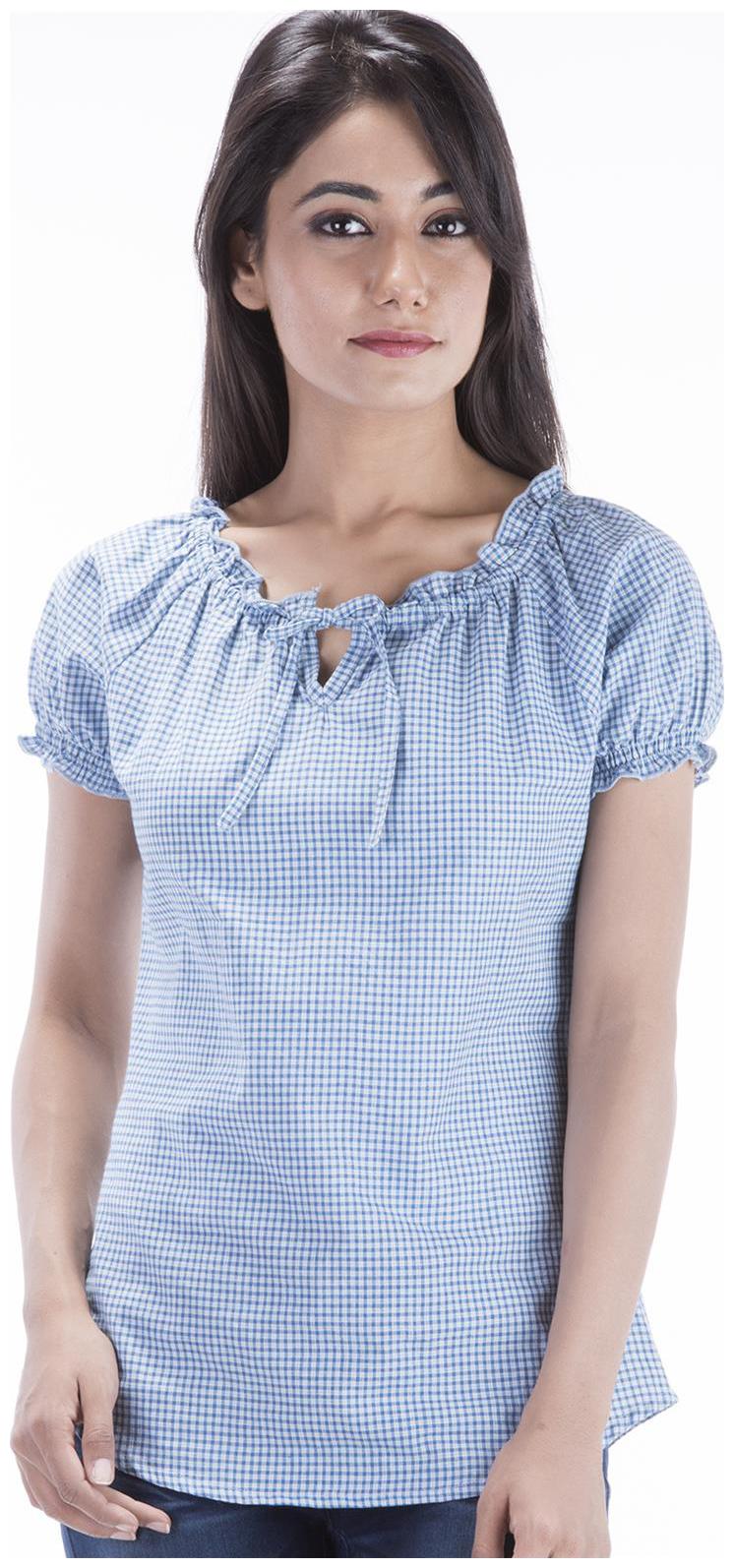 

Amadore Casual Short Sleeve Checkered Women s Blue Top