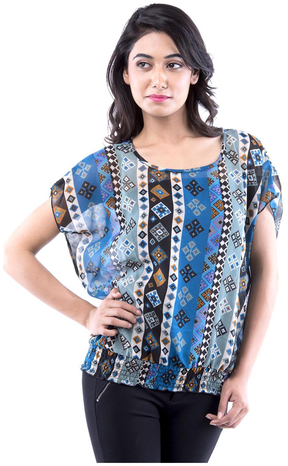 

Amadore Formal Short Sleeve Printed Women s Blue Top