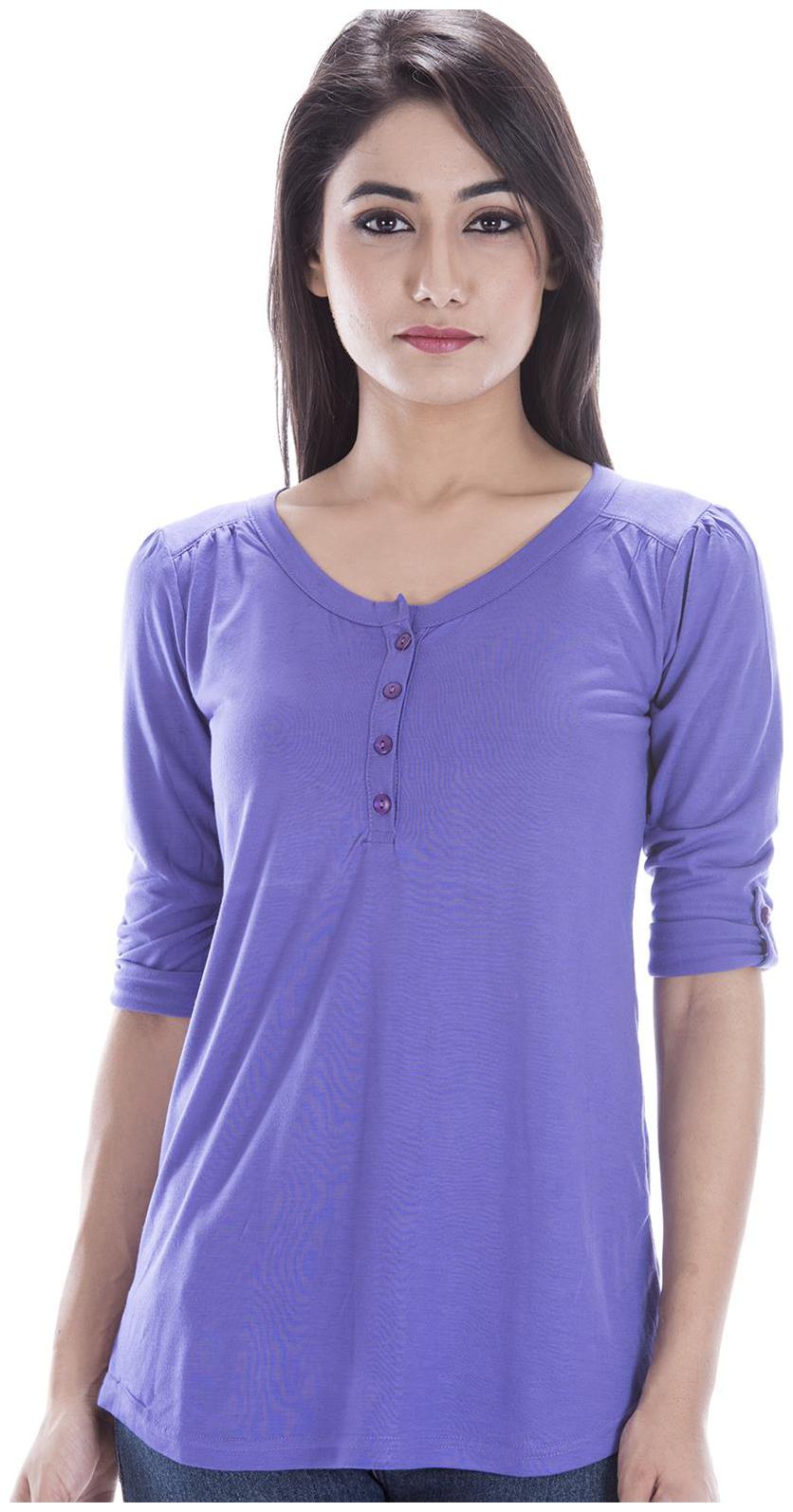

Amadore Solid Women s Round Neck Purple T-Shirt