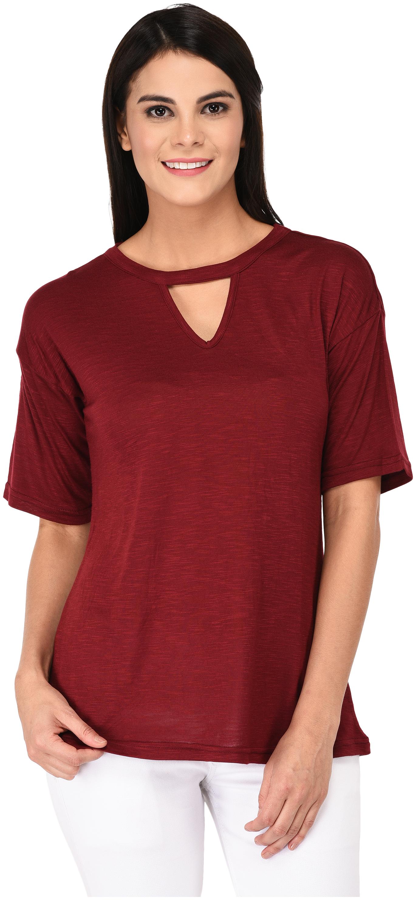

Amadore Women Maroon Regular fit V neck Viscose rayon T shirt