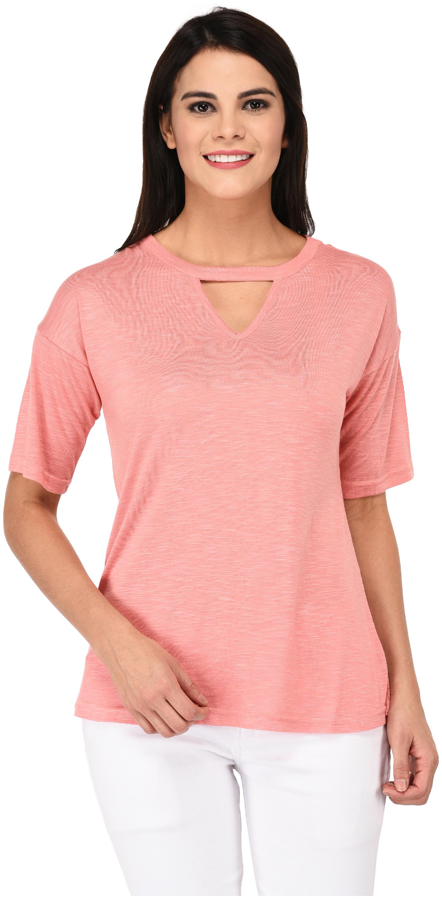 

Amadore Women Pink Regular fit V neck Viscose rayon T shirt