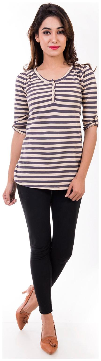 

Amadore Striped Women s Round Neck Brown T-Shirt
