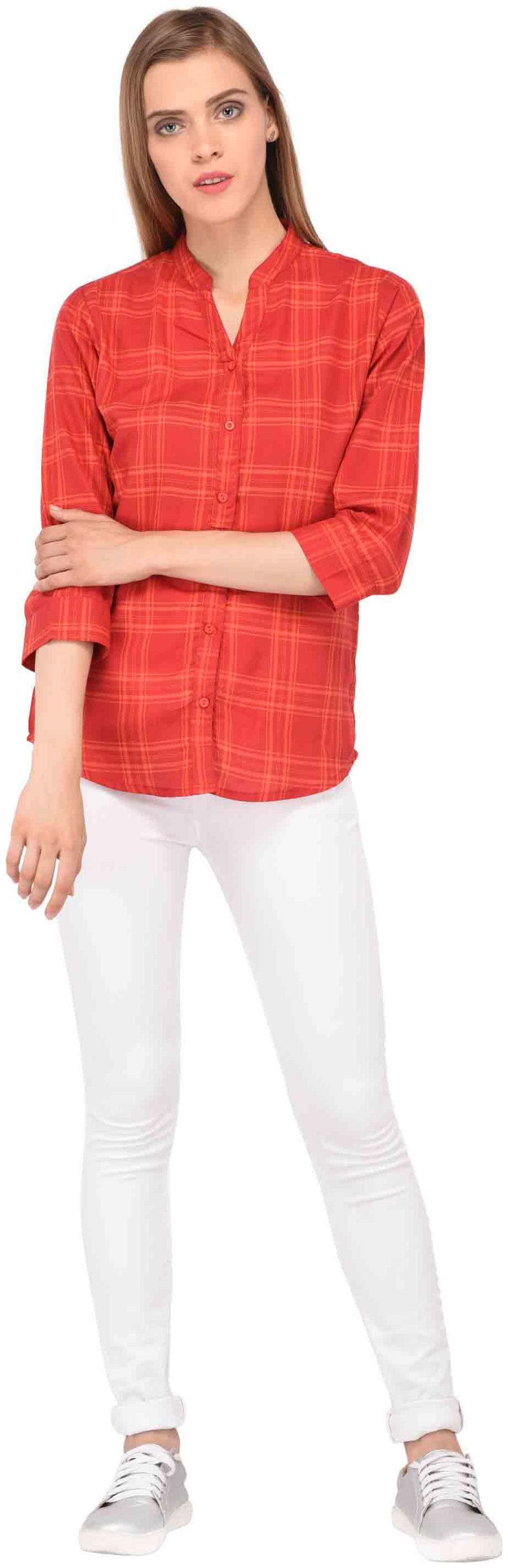

Amadore Women Red Solid Regular Fit Shirt