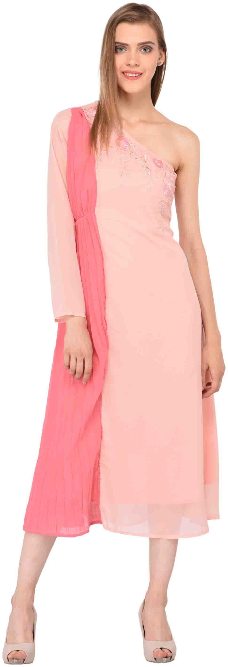 

Amadore Pink Embroidered Solid A-line dress