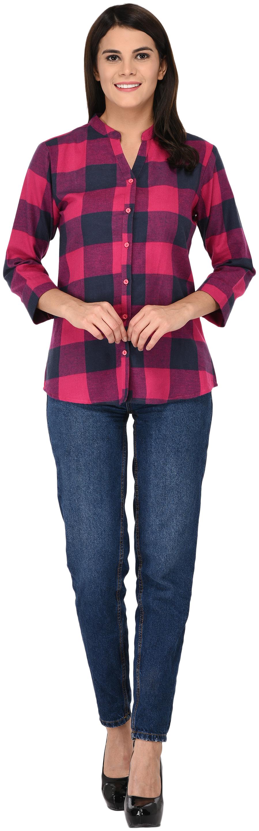 

Amadore Women Red Blue Checked Regular Fit Shirt
