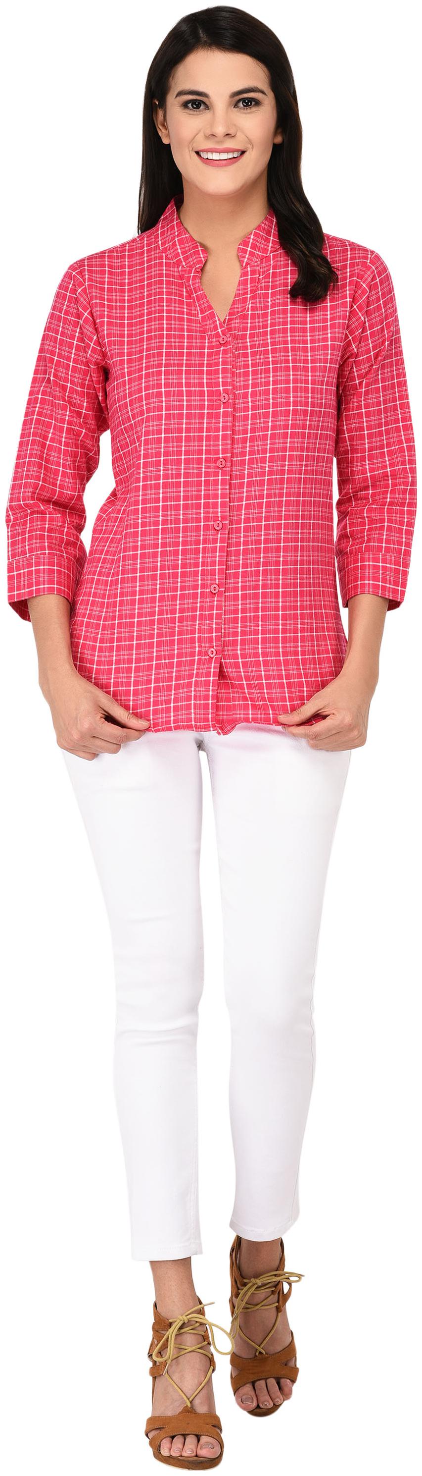 

Amadore Women Pink Checked Regular Fit Shirt