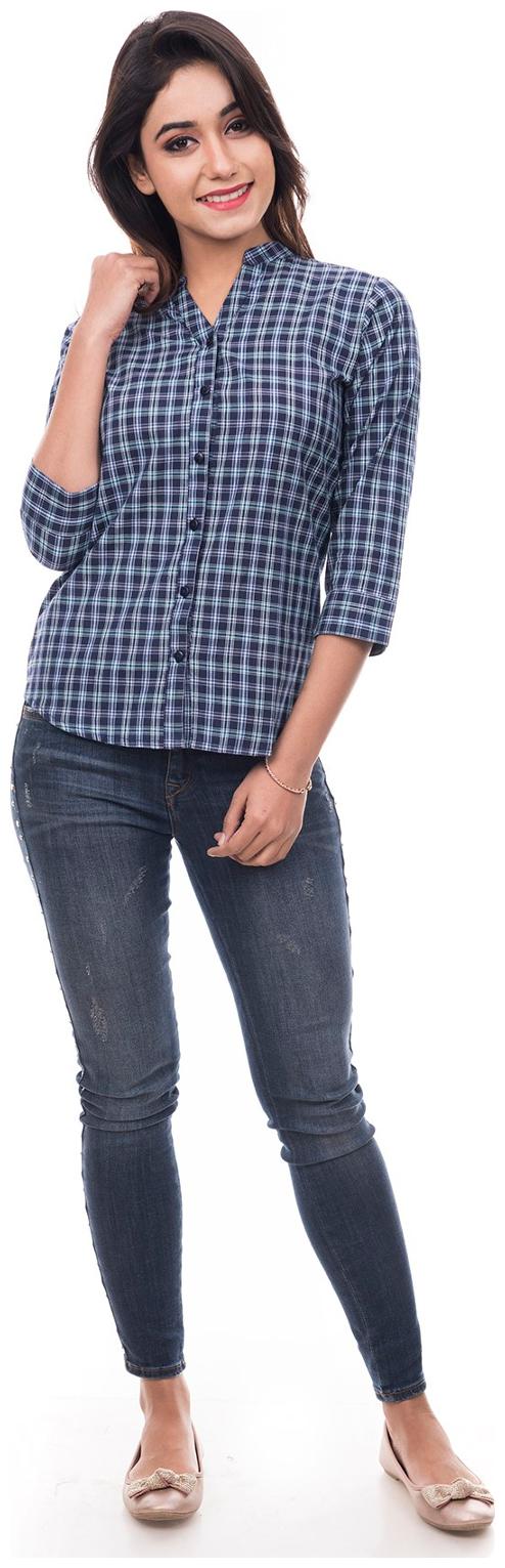 

Amadore Women Blue Checked Regular Fit Shirt