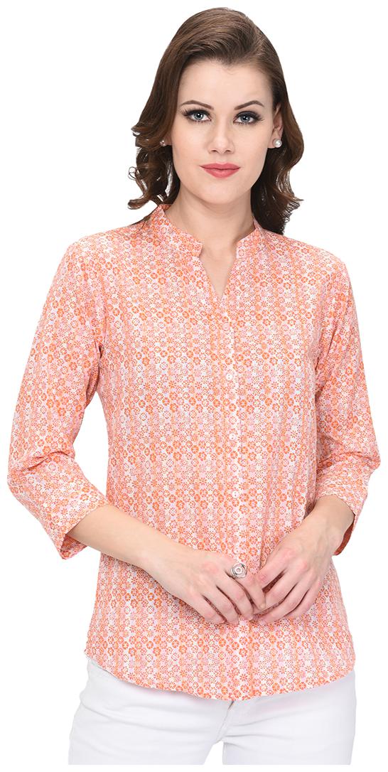 

Amadore Women Orange Printed Regular Fit Shirt