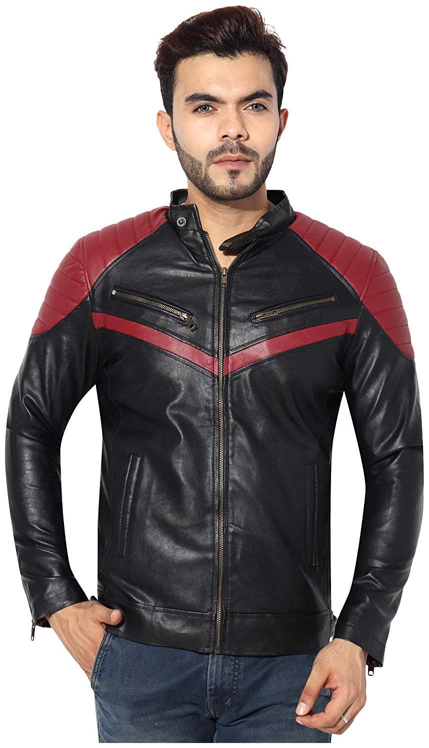 

Amasree Biker Pu Leather Jacket in Black Colour