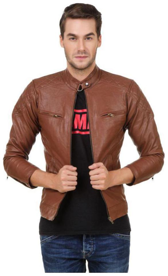 

Amasree Men Brown Solid Biker jacket