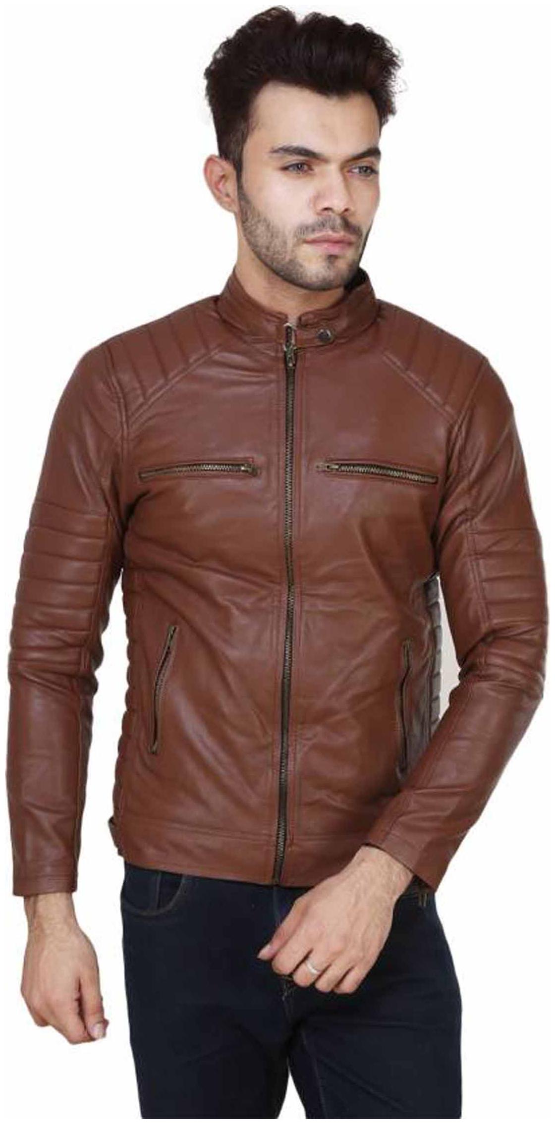

Amasree Men Brown Solid Biker jacket
