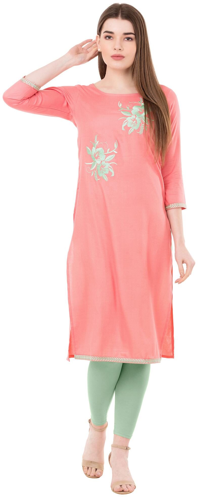 

Ameerah Women Peach Embroidered Straight Kurta