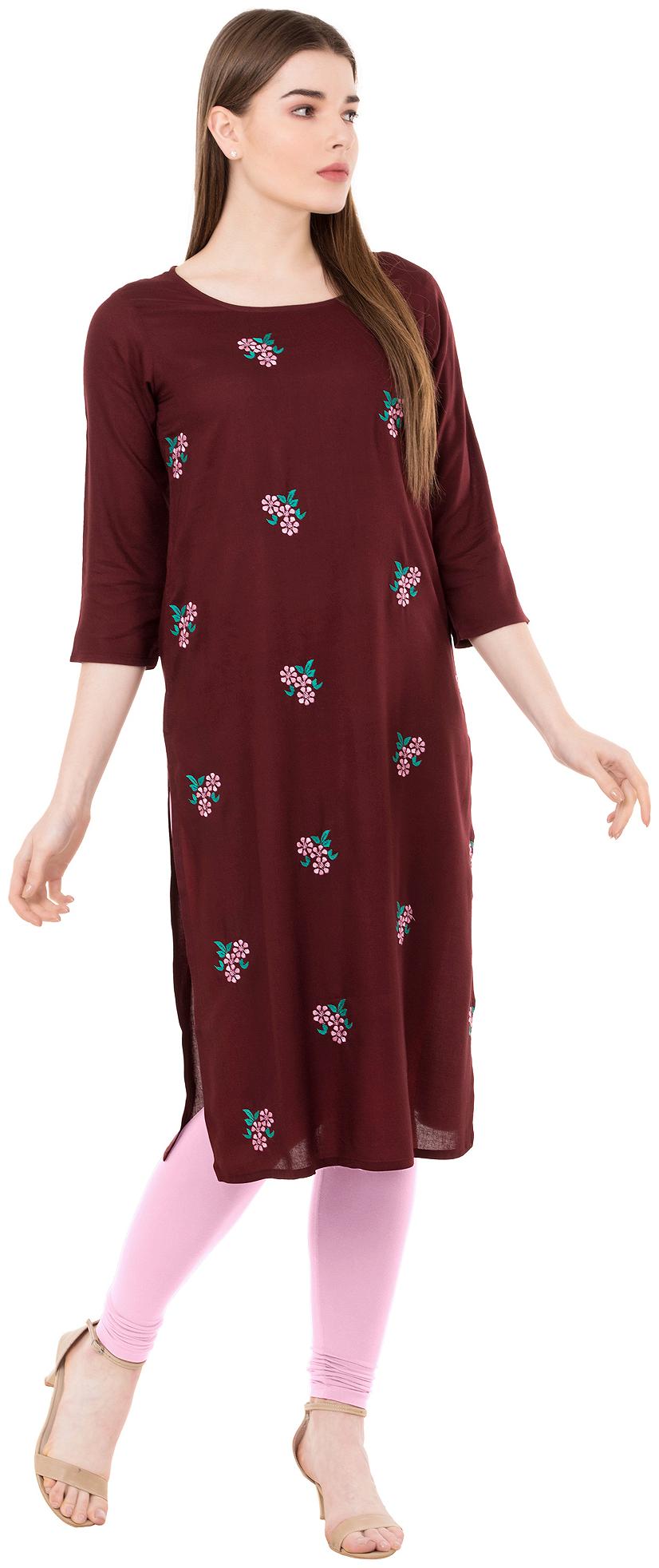 

Ameerah Women Wine Floral Straight Kurta