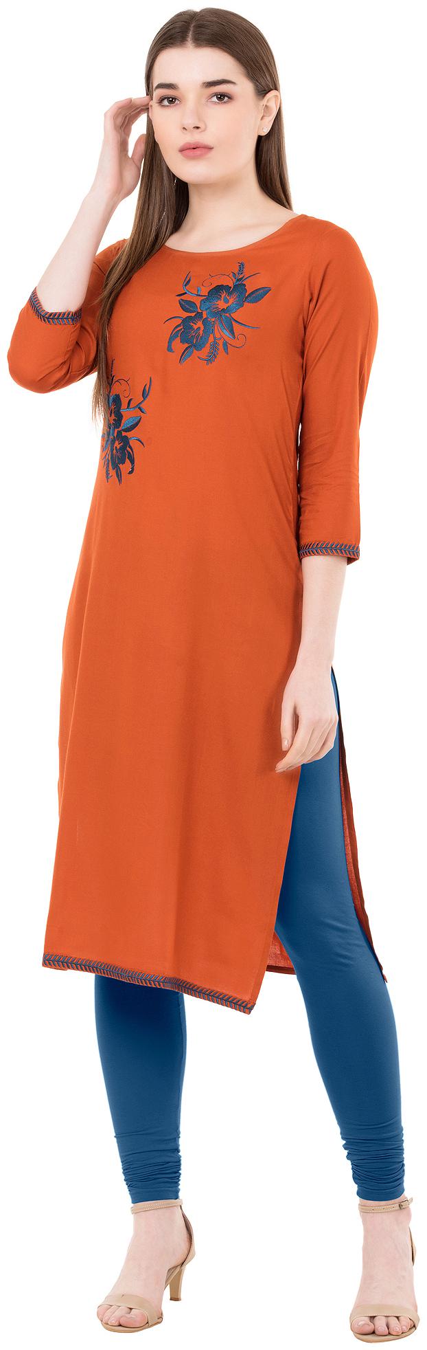 

Ameerah Women Orange Embroidered Straight Kurta