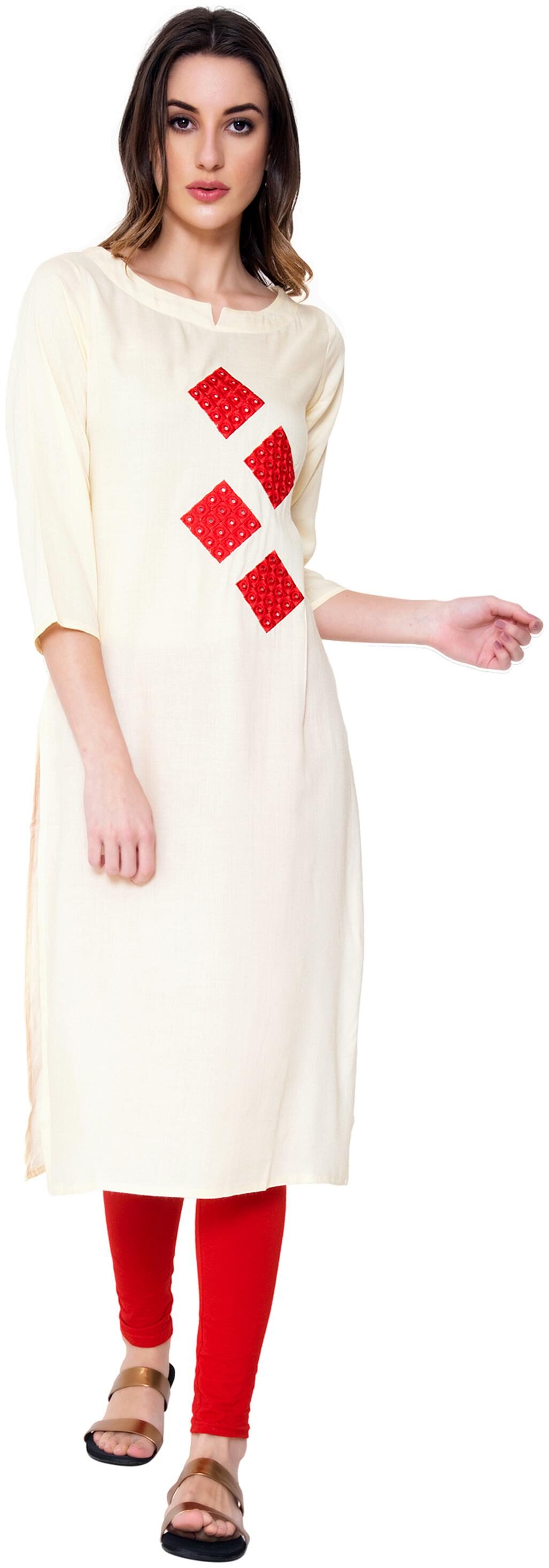 

Ameerah Women Beige Embroidered Straight Kurta