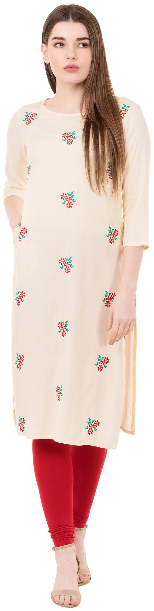 

Ameerah Women Beige Floral Straight Kurta