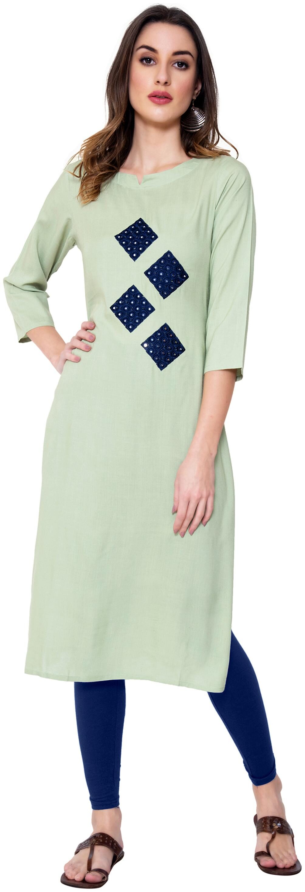 

Ameerah Women Green Embroidered Straight Kurta