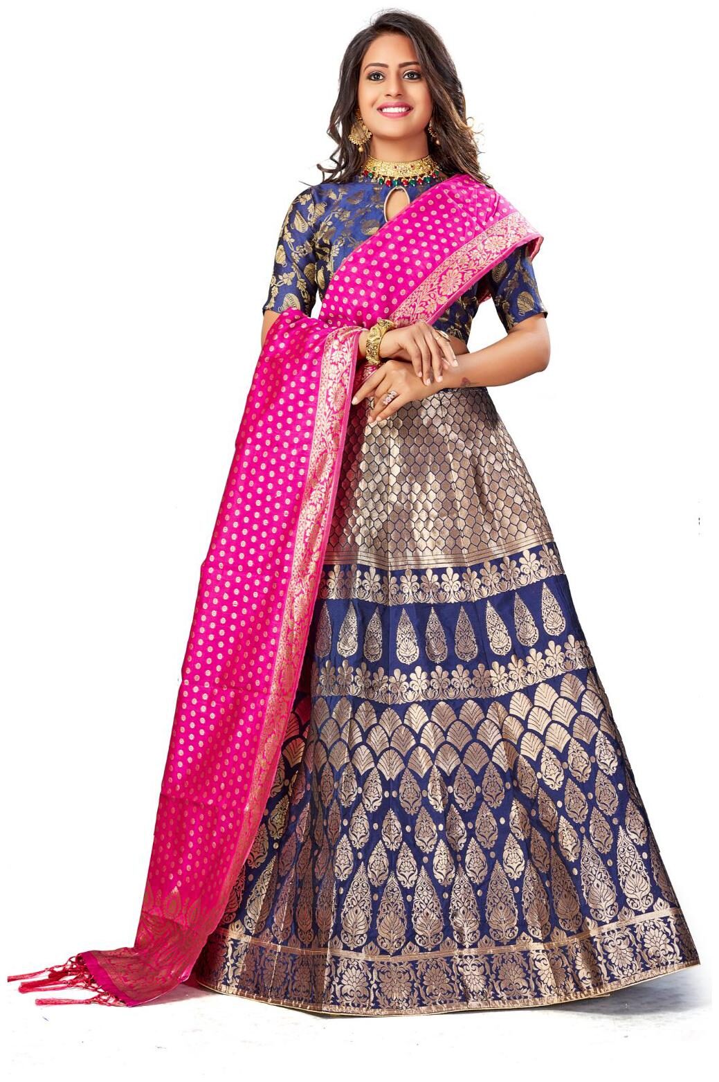 

Amegh Blue Pink Color Banarasi Silk Lehenga Choli