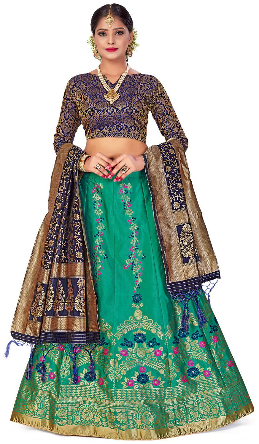 

Amegh Green Red Color Silk Lehenga Choli