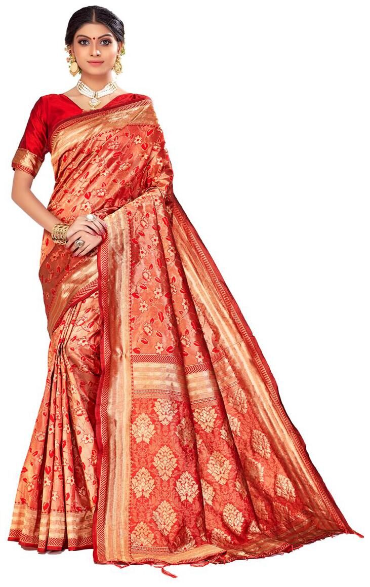 

AMEGH Silk Woven Red Designer Saree For Women