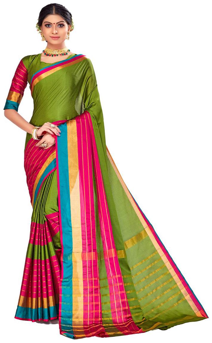 

AMEGH Silk Green Striped Designer Saree for Women