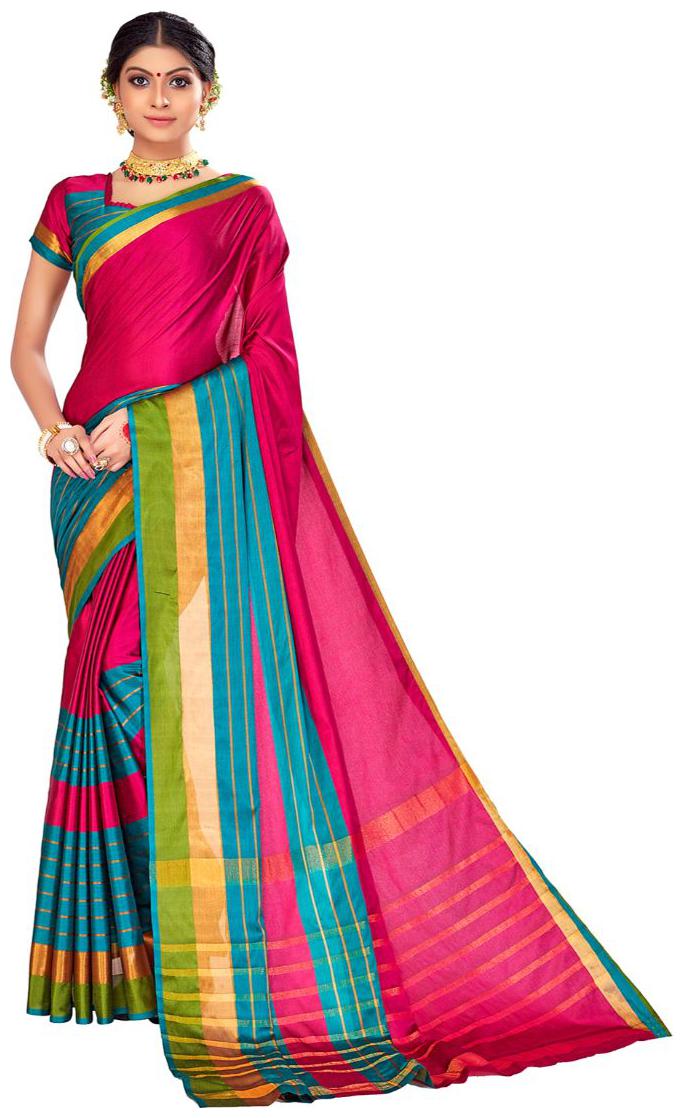 

AMEGH Silk Pink Striped Designer Saree for Women