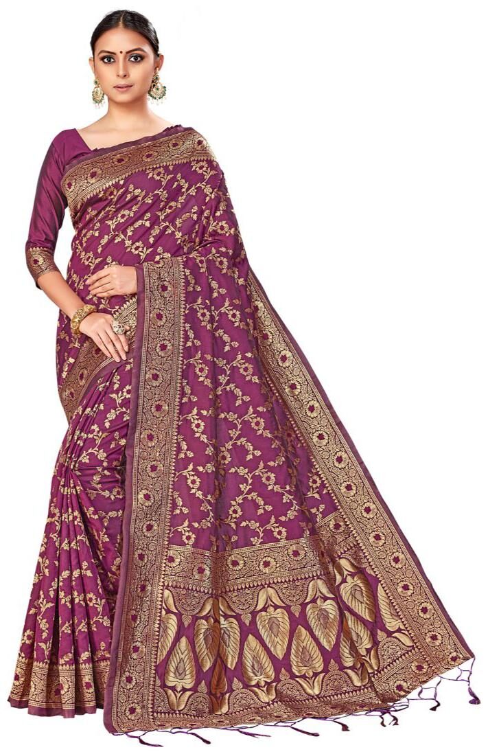 

AMEGH Silk Purple Floral Designer Saree for Women