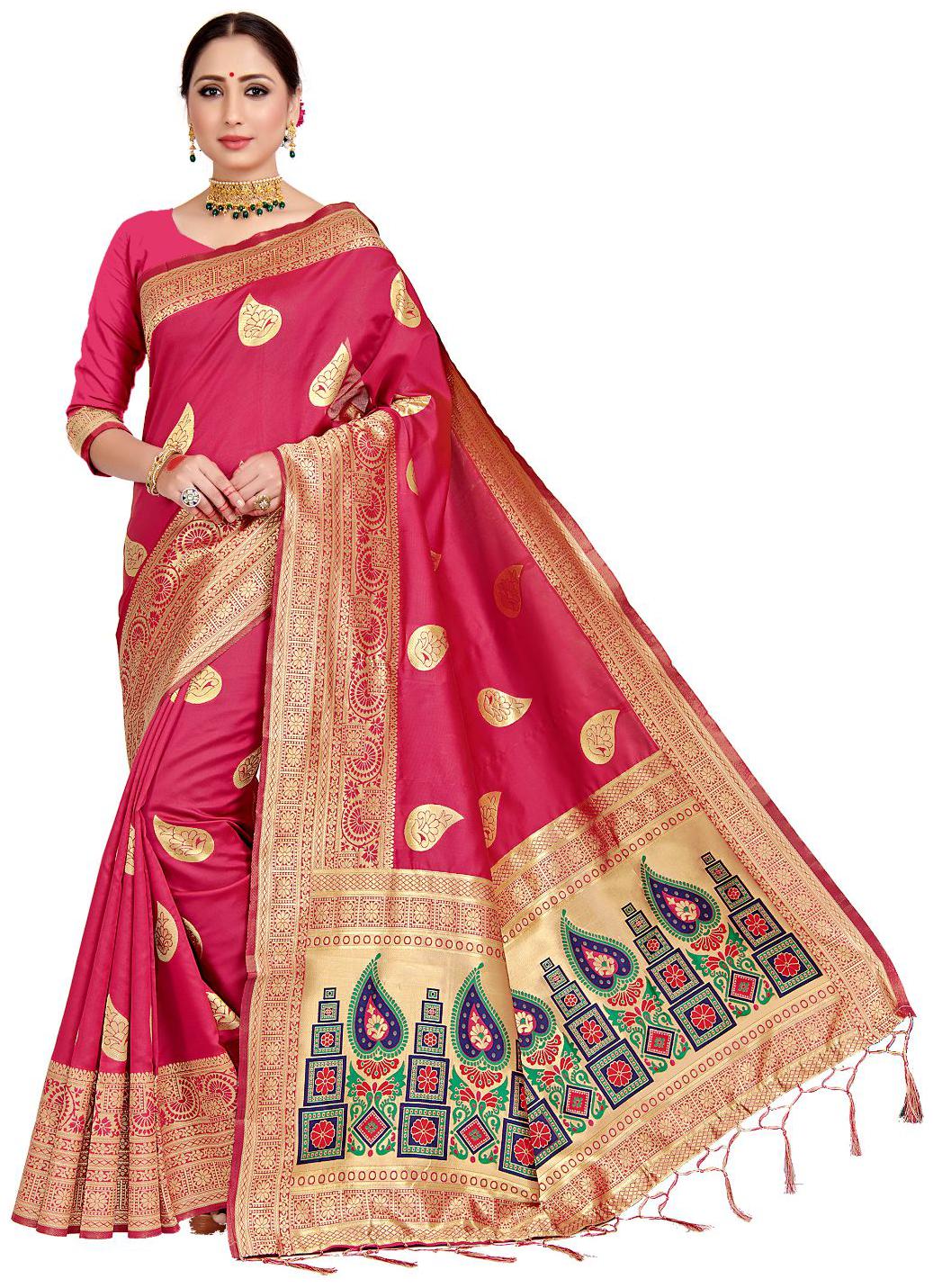 

AMEGH Silk Pink Woven Regular Saree For Women