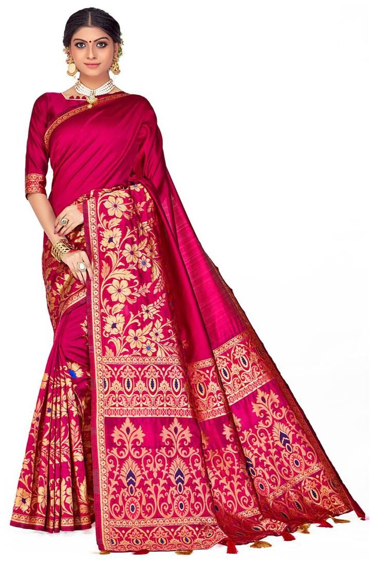 

AMEGH Silk Pink Floral Regular Saree for Women