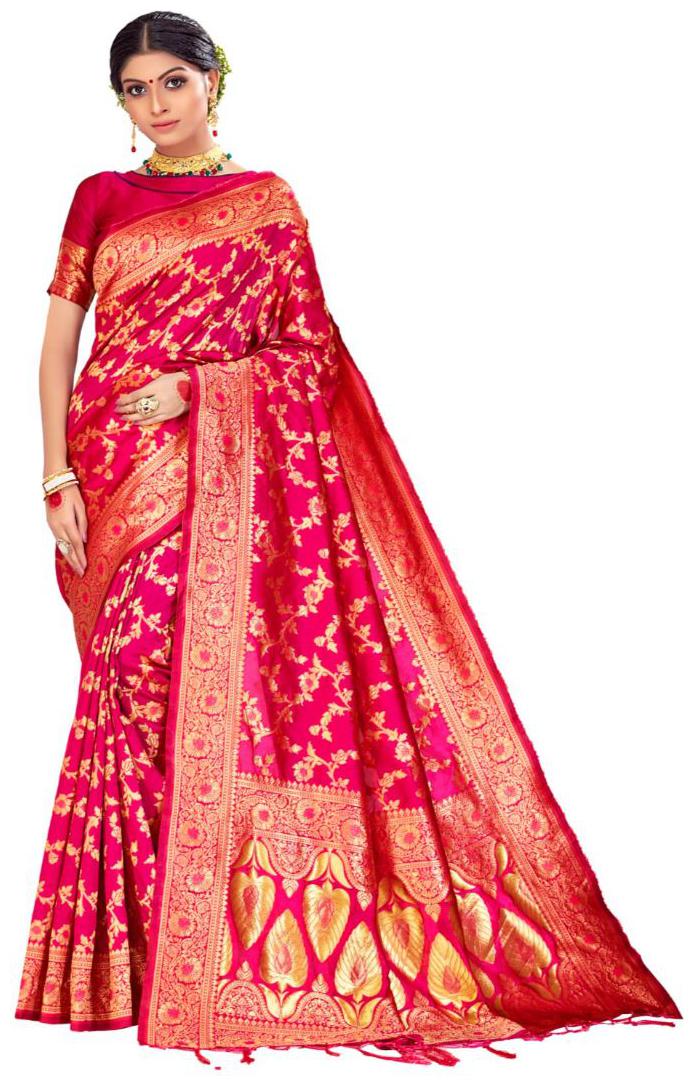 

AMEGH Silk Pink Floral Designer Saree for Women