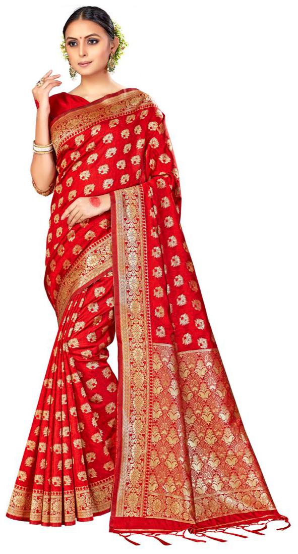 

AMEGH Silk Red Woven Regular Saree for Women