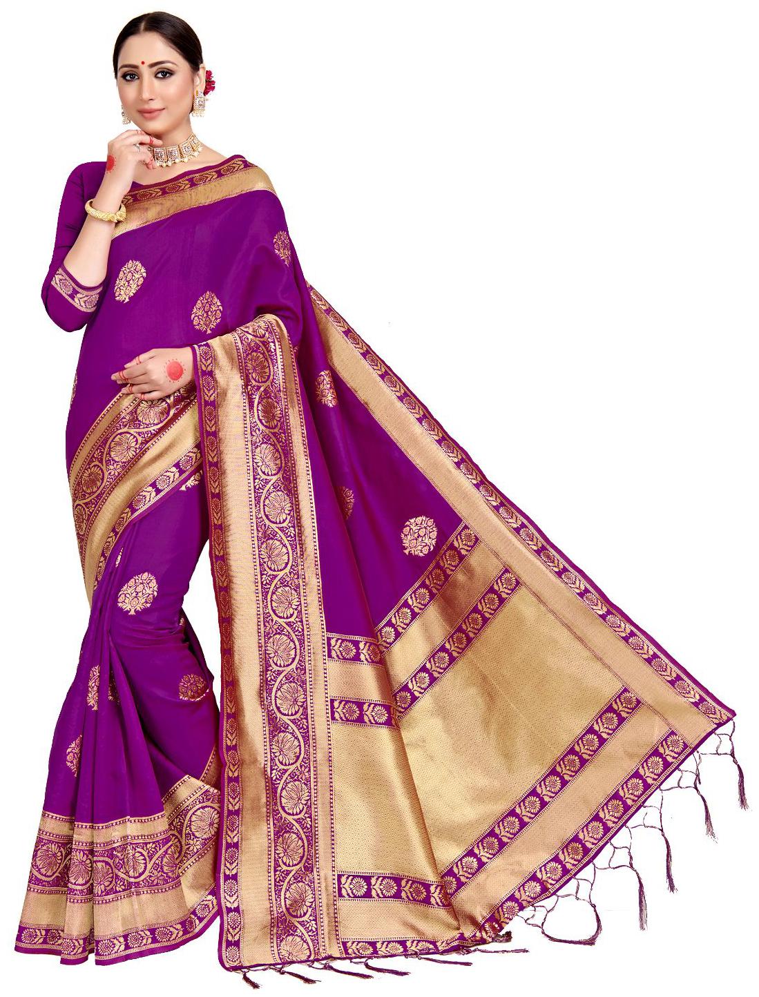 

AMEGH Silk Woven Purple Color Saree with Blouse