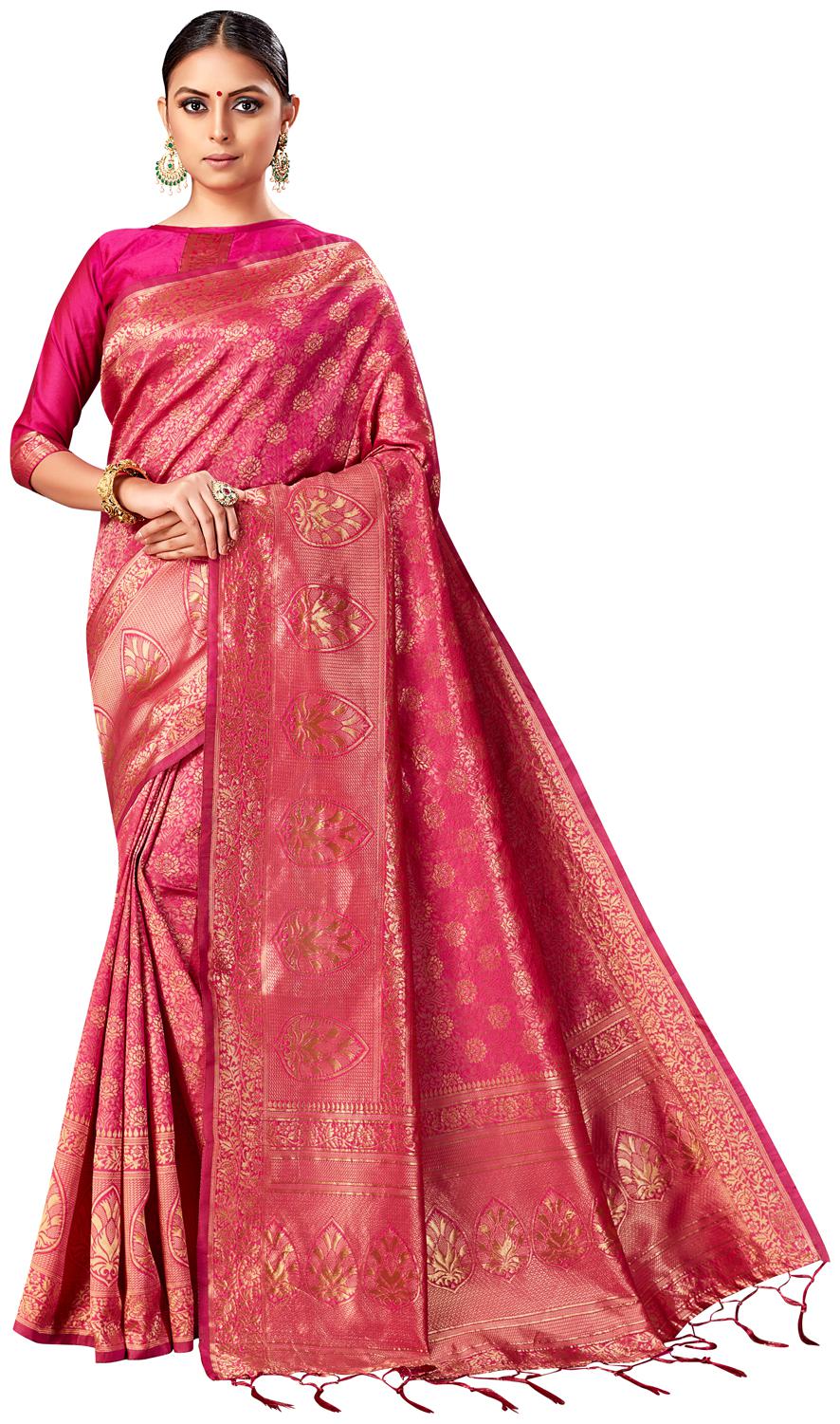 

Amegh Women Pink Color Banarasi Silk Blend Saree
