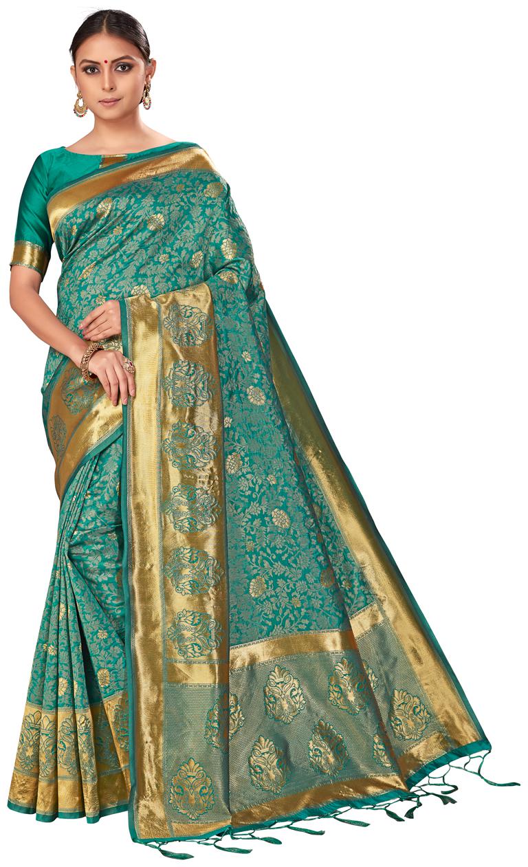 

Amegh Women Turquoise Color Banarasi Silk Saree