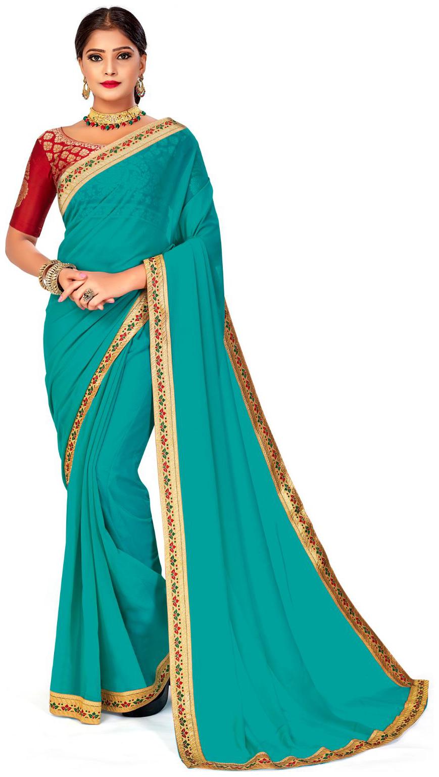 

AMEGH Women Georgette Solid Saree Green